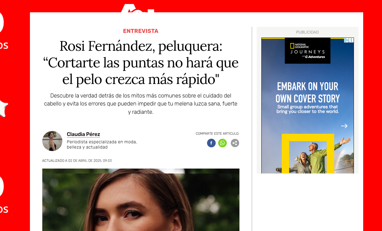 Rosi Fernández, peluquera: “Cortarte las puntas no hará que el pelo crezca más rápido"