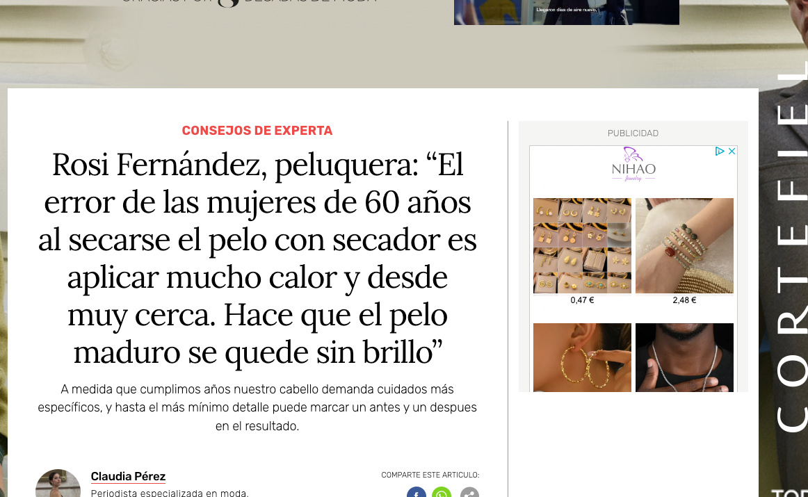 Rosi Fernández, peluquera: “El error de las mujeres de 60 años al secarse el pelo con secador es aplicar mucho calor y desde muy cerca. Hace que el pelo maduro se quede sin brillo”