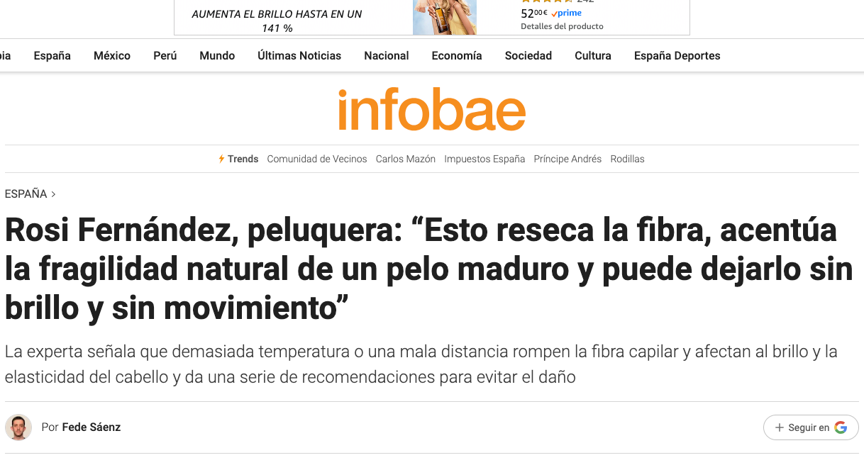 Rosi Fernández, peluquera: “Esto reseca la fibra, acentúa la fragilidad natural de un pelo maduro y puede dejarlo sin brillo y sin movimiento”