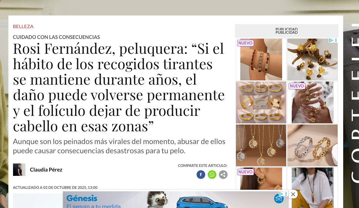 Rosi Fernández, peluquera: “Si el hábito de los recogidos tirantes se mantiene durante años, el daño puede volverse permanente y el folículo dejar de producir cabello en esas zonas”